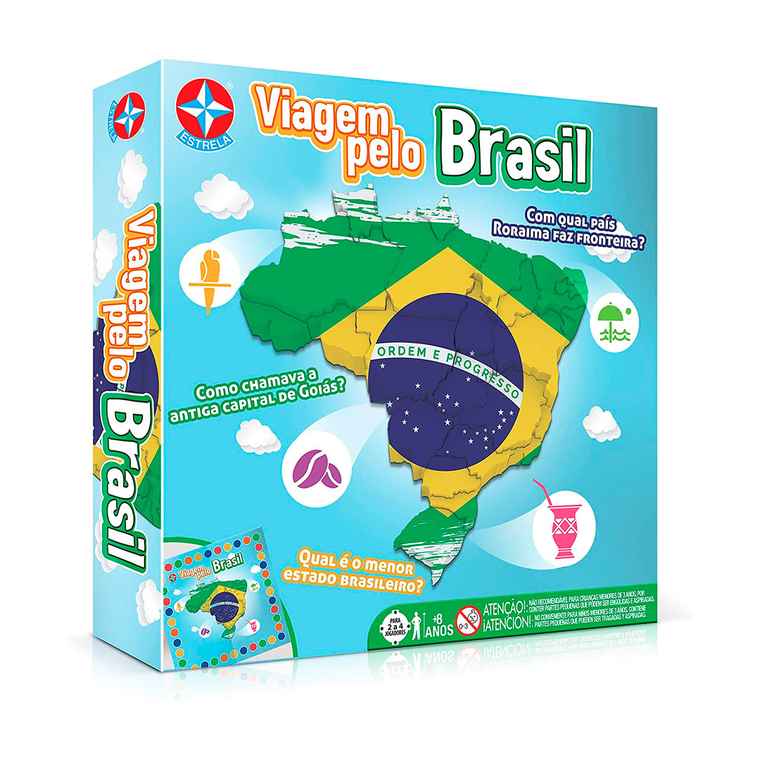 Jogo de tabuleiro com o mapa do brasil na caixa