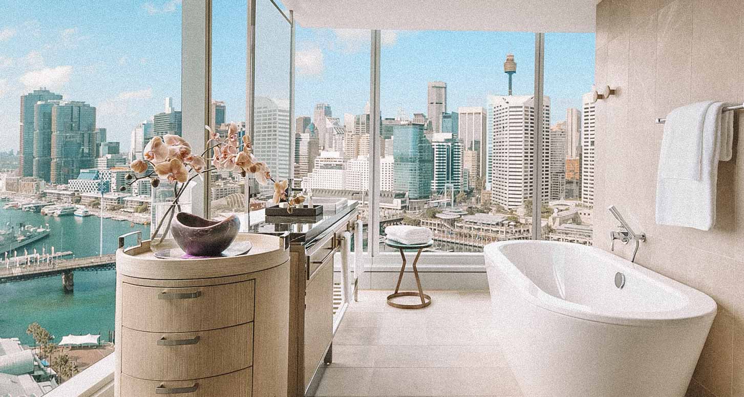 banheira e vista do hotel Sofitel sydney darling harbour