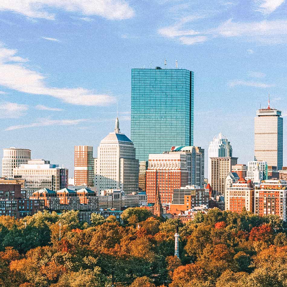 Visão panorâmica da cidade de Boston, EUA, no outono