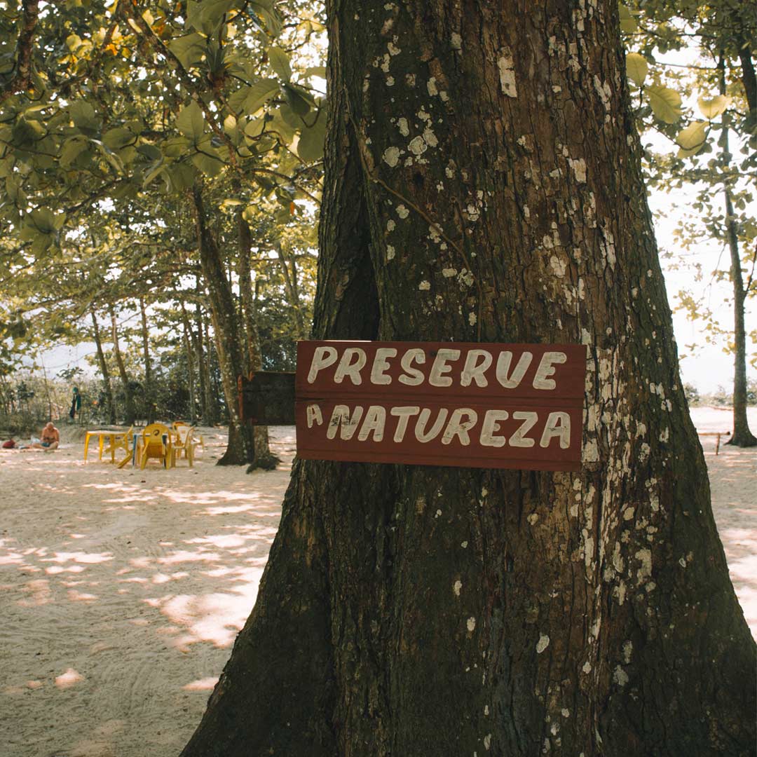 placa de preserva a natureza em árvore