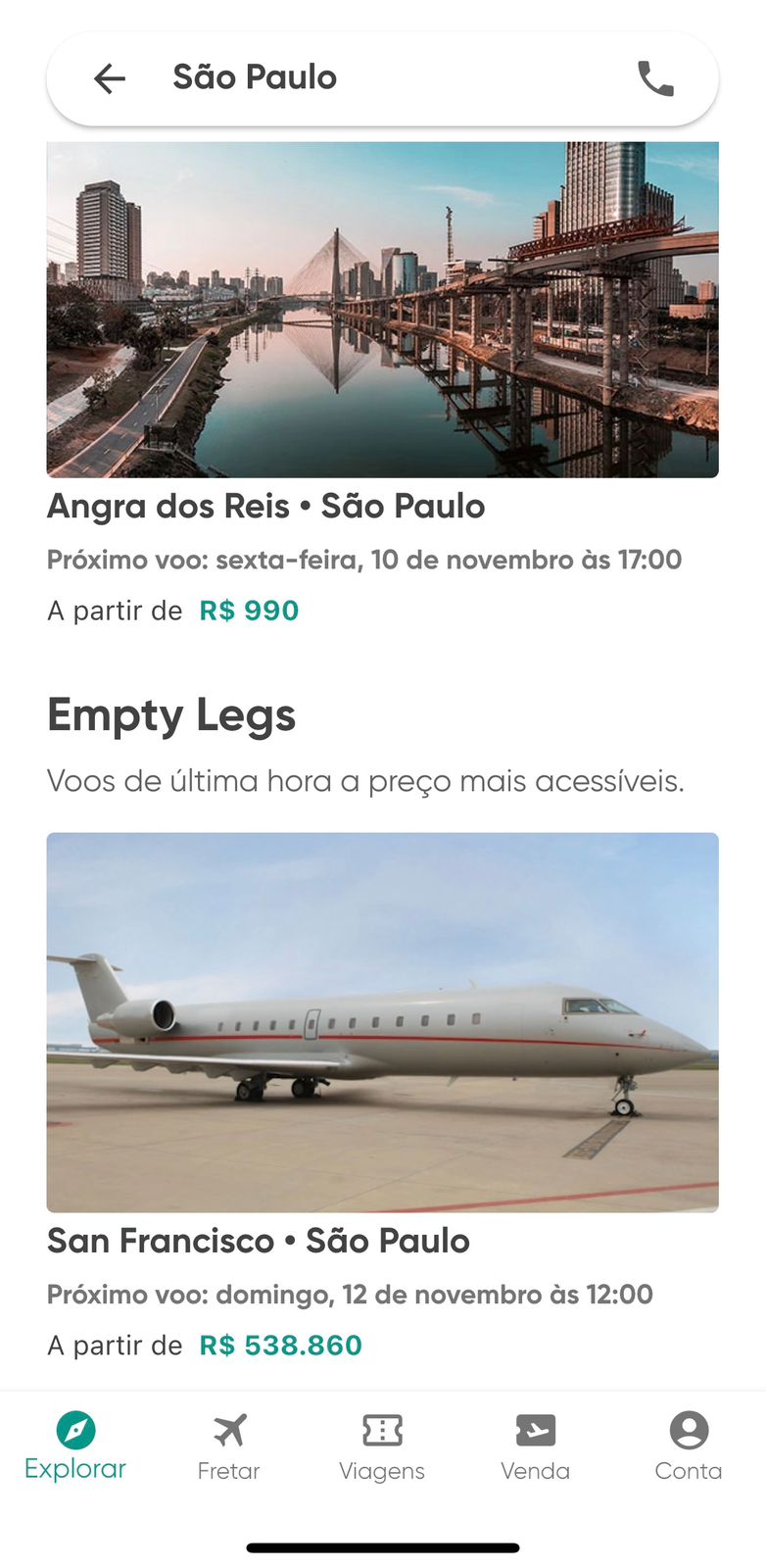 aplicativo da flapper para fretar avião