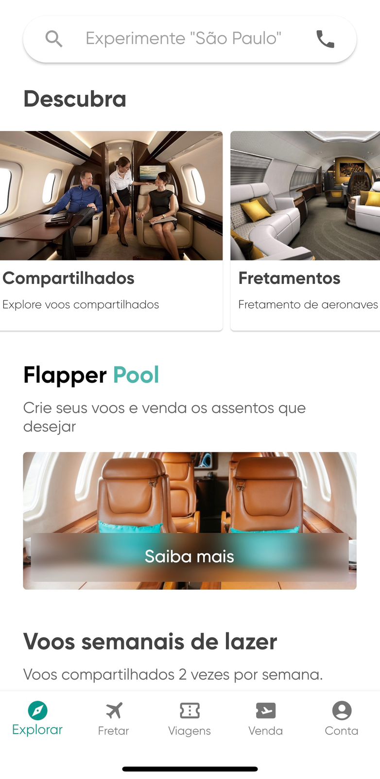 aplicativo da flapper para fretar avião