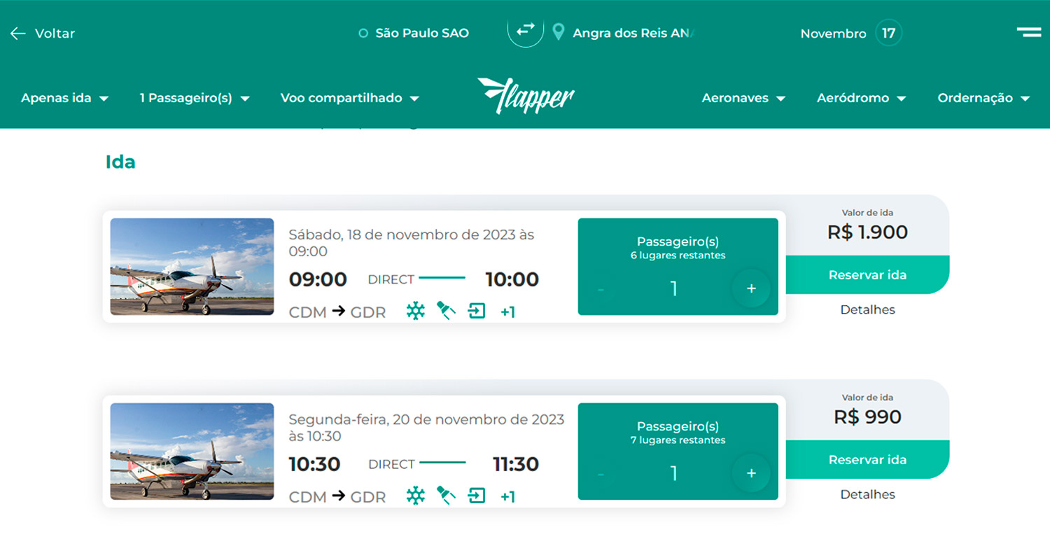 site da flapper para fretar um avião