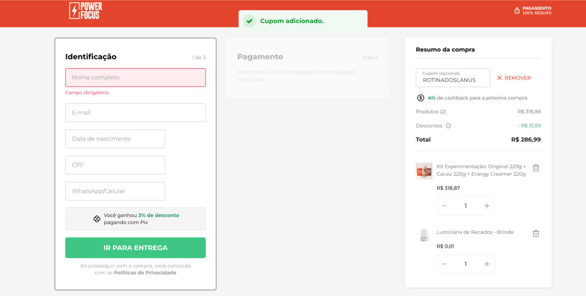 como usar o cupom de desconto power focus rotinadoslanus