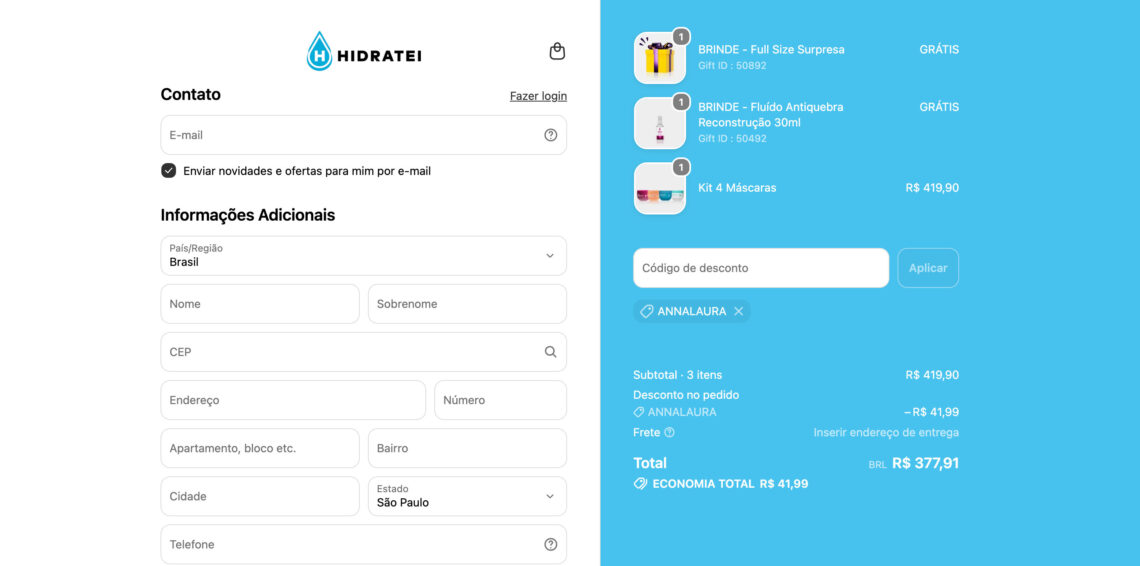 como usar o cupom de desconto hidratei ANNALAURA